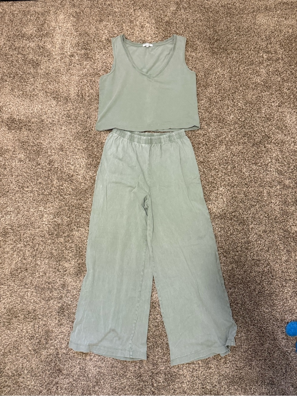 Z Supply Light Sage Wide-Leg Women's Cotton Jersey Lounge Set in M